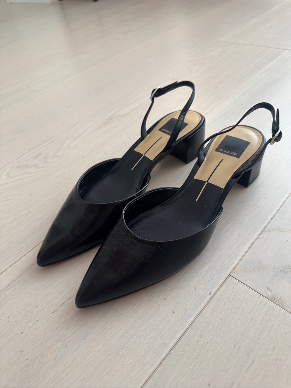 Dolce Vita Black Pointed Slingback Low Block Heel Pumps